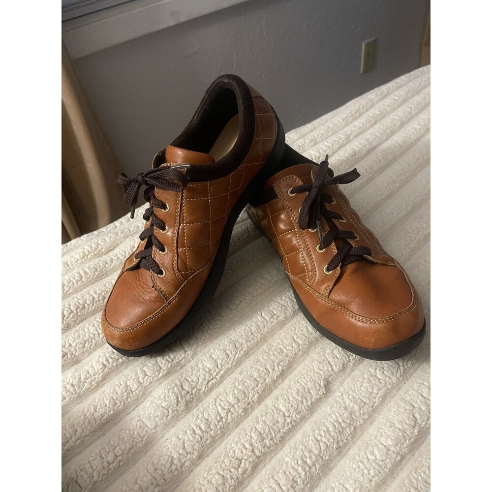 Anodyne No. 75 Women's Casual shoes saddle tan Brown Quilted Leather Sneakers